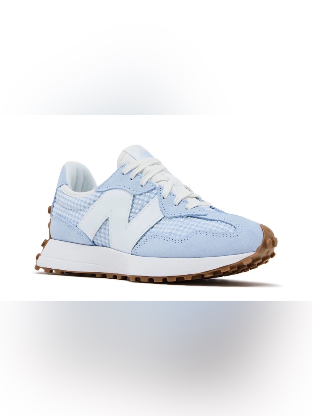 New Balance Women's Light Blue Gingham 327 Sneaker Size 8 - Picture 2 of 12